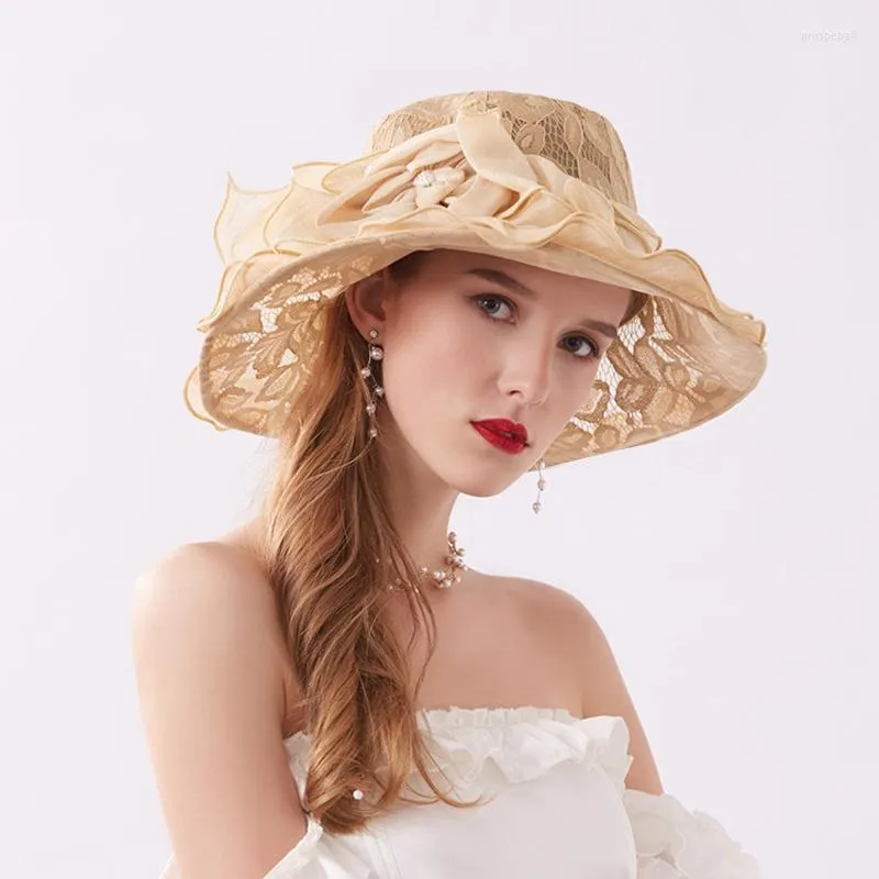 Chapeaux à large bord femmes pour la plage femmes robe d'été chapeau feuille fleur douche nuptiale soleil HatWide Pros22