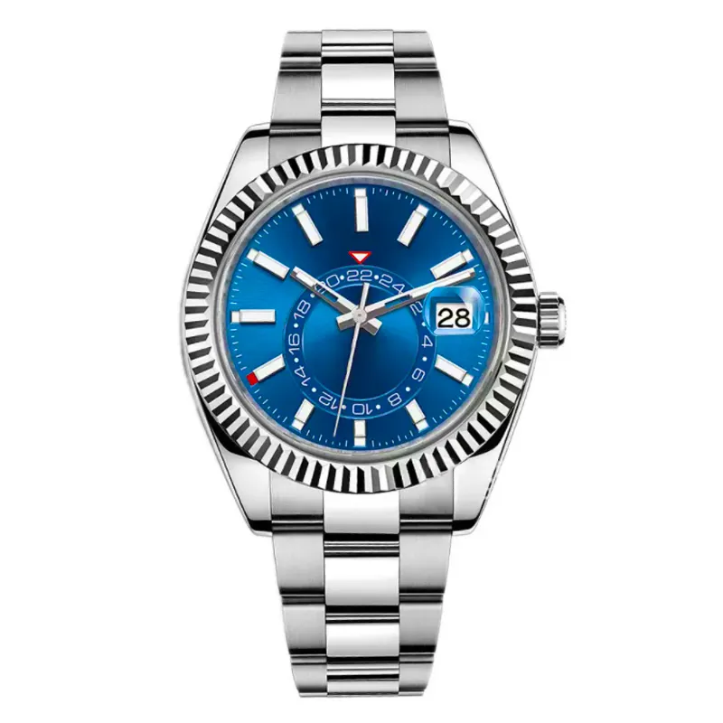 Designer ST9 Aço Mens Relógios Azul GMT Relógio de pulso Automático Movimento Pequeno Mostrador Safira Calendário 42mm Relógios de Pulso de Luxo Inoxidável Montre De Luxe sky