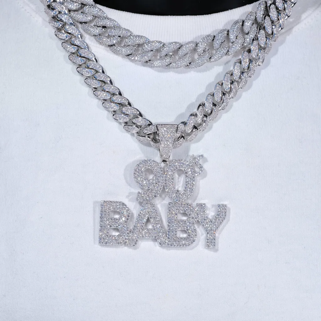 Iced Out Bling Hip Hop CZ Letters 90S BABY Collana con ciondolo Oro Argento Colore Zircone 90 Collana con ciondolo Gioielli da donna da uomo