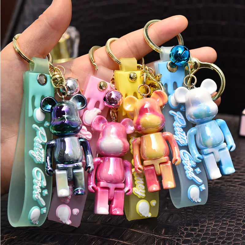 Cartoon Acrylic Three-Dimensional Violent Bear toy Keychain With Color Lanyard Cute Two-Color Gloomy Bear Car Key Chain Bag Ornament