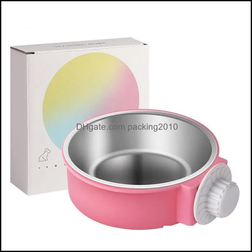 pet feeding bowl hanging non-slip cats dogs food bowls stainless steel removable puppy water feeder can be fixed on the cage pets