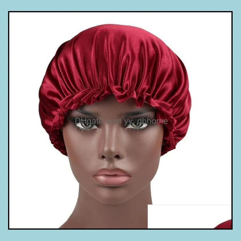 New Solid Color Silk Satin Night Hat Women Head Cover Sleep Caps Bonnet Hair Care Fashion Accessories 17 colors Wholesale