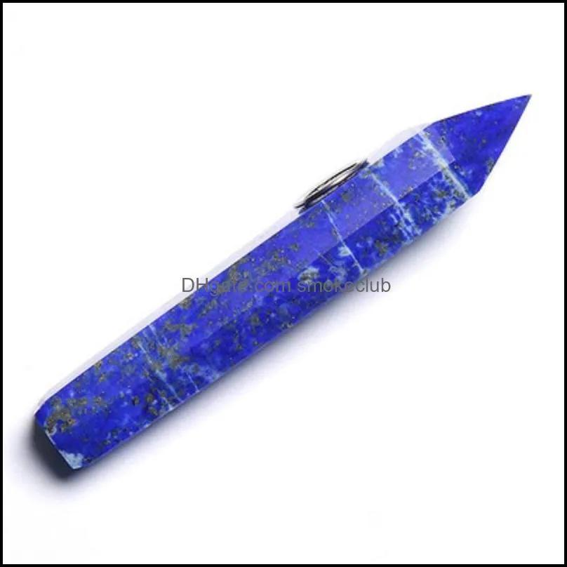 Natural lapis lazuli Smoking Pipes Energy stone Gemstone Tobacco Obelisk Healing wand Crystal Quartz Point Pipe with gift box