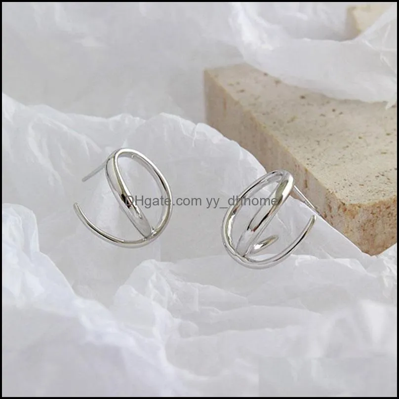 Pure 925 Sterling Silver Stud Earring Brinco Korean Style Irregular Geometric Lines Earrings for Women Fine Jewelry YME542