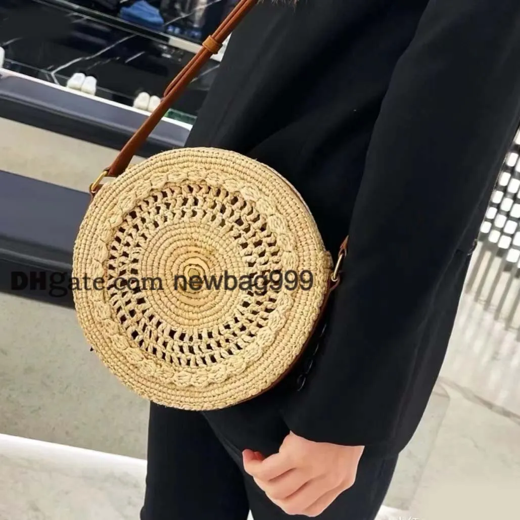 Neueste runde Strohbeutel für Frauen Sommer Rattan gewebtes Strandtasche handgefertigtes Weben mit Reißverschluss Crossbody Umhängetasche Frau Handtasche