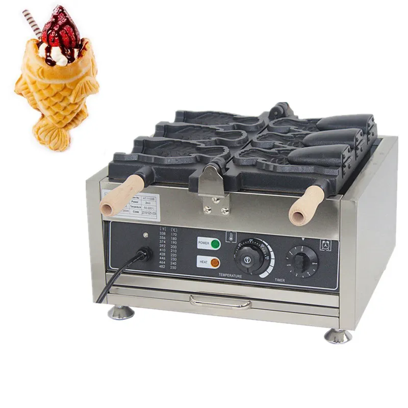 Elektrikli Açık Ağız Balık Şeklinde Dondurma Taiyaki Makinesi Dondurma Koni Makinesi Japon Balık Waffle Maker