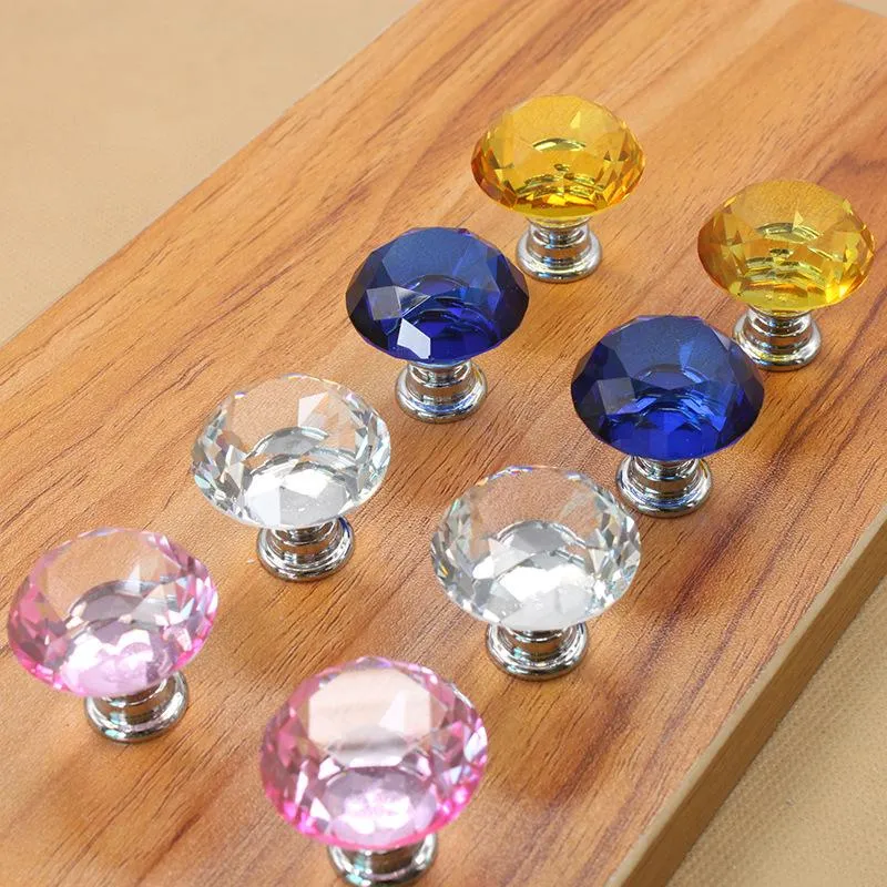 30mm Diamond Crystal Door Knobs Glass Drawer Knobs Kitchen Cabinet Furniture Handle Knob Screw Handles and Pulls
