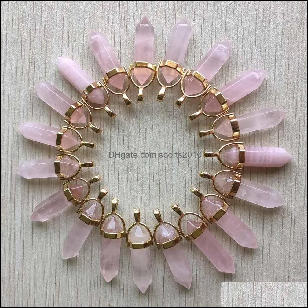 natural stone rose quartz bullet shape charms point chakra pendants for jewelry making wholesale silver gold handmade craft