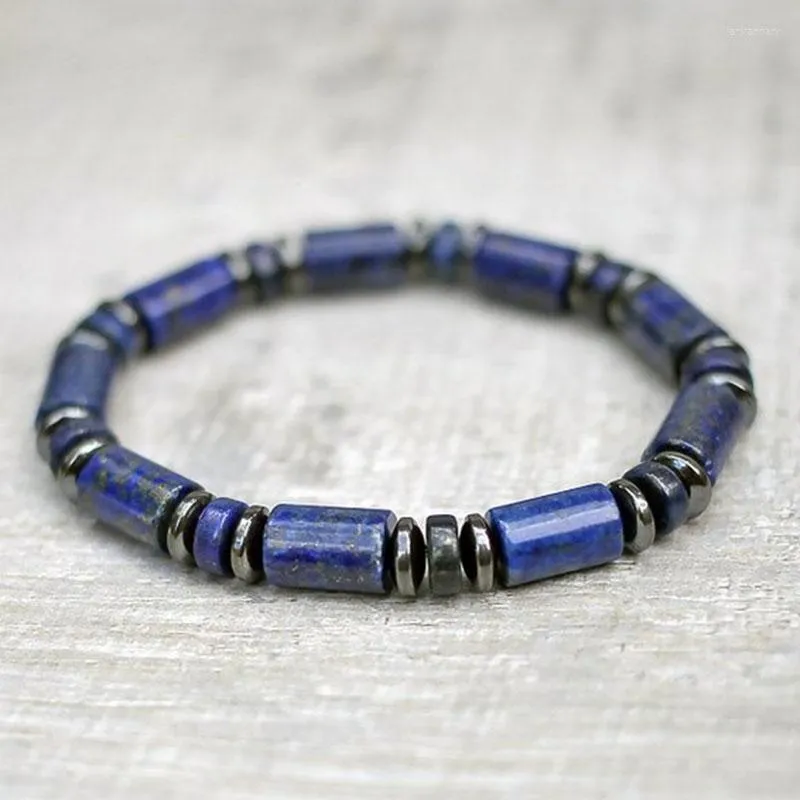 Fili di perline Bracciale con lapislazzuli Gioielli con perline blu e pirite ematite Lars22