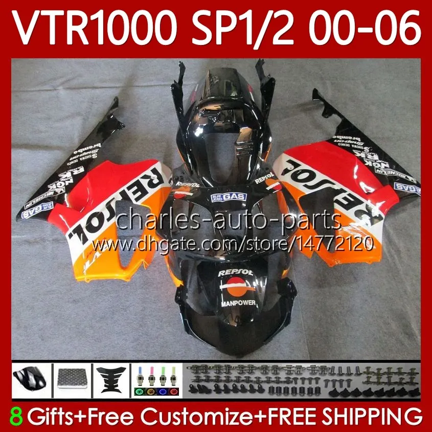 Verklei Kit voor Honda VTR1000 RC51 2000 2001 2002 2003 2004 2005 2006 Body 123NO.96 Repsol Oranje RTV1000 VTR 1000 SP1 SP2 2000-2006 VTR-1000 00 01 02 03 04 05 06 Carrosserie