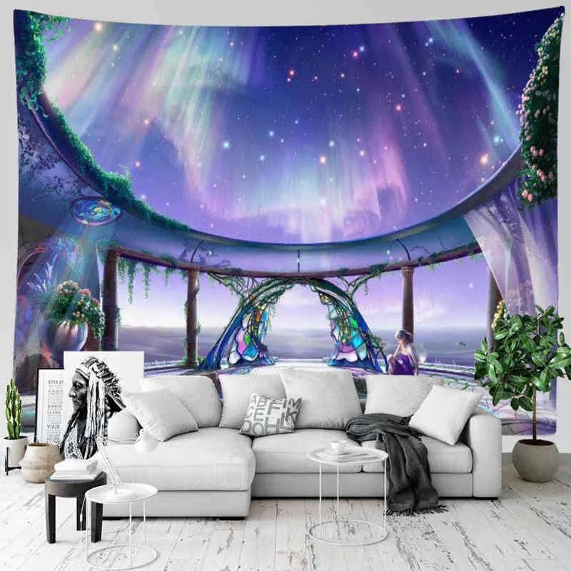 Purple Aurora Landscape Wall Rug Bomisian Things to Decorate the Room Rugs Decorations Living Mural J220804