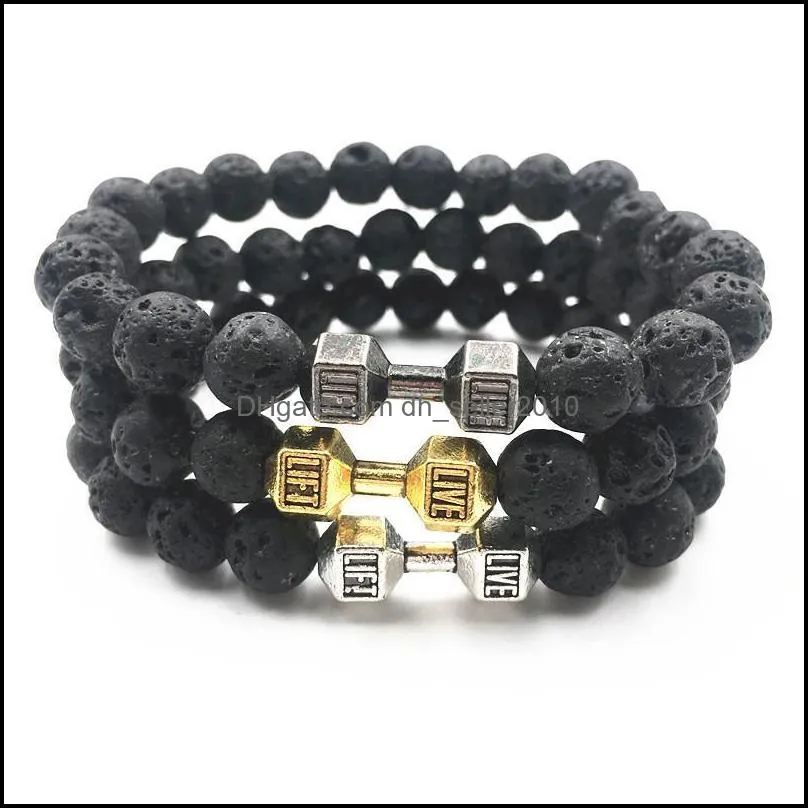 lava bracelet black volcanic beads bracelets for women men fitness barbell jewelry mens bracelets