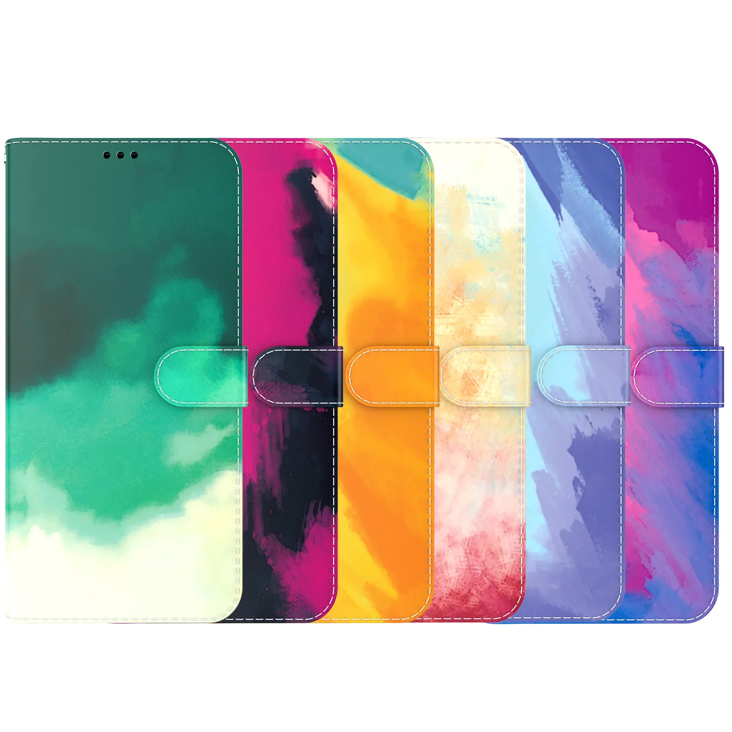 Coques Portefeuille pour Samsung Galaxy S22 S21 S20 Note20 Ultra Note10 Plus - Style Aquarelle PU Cuir Double Fentes pour Cartes Flip Kickstand Cover Case