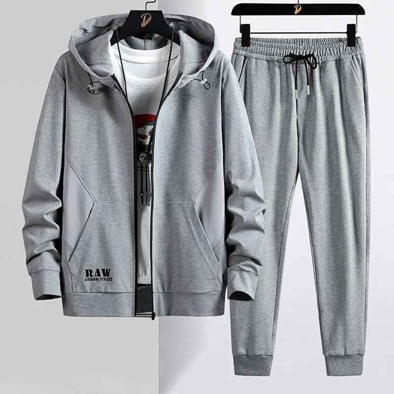 Chándales para hombres Primavera Otoño Negro Gris Chándal con capucha para hombres Tallas grandes 8XL Ropa deportiva con cremallera Sudaderas con capucha Pantalones Conjunto de 2 piezas Hombres Algodón Sw