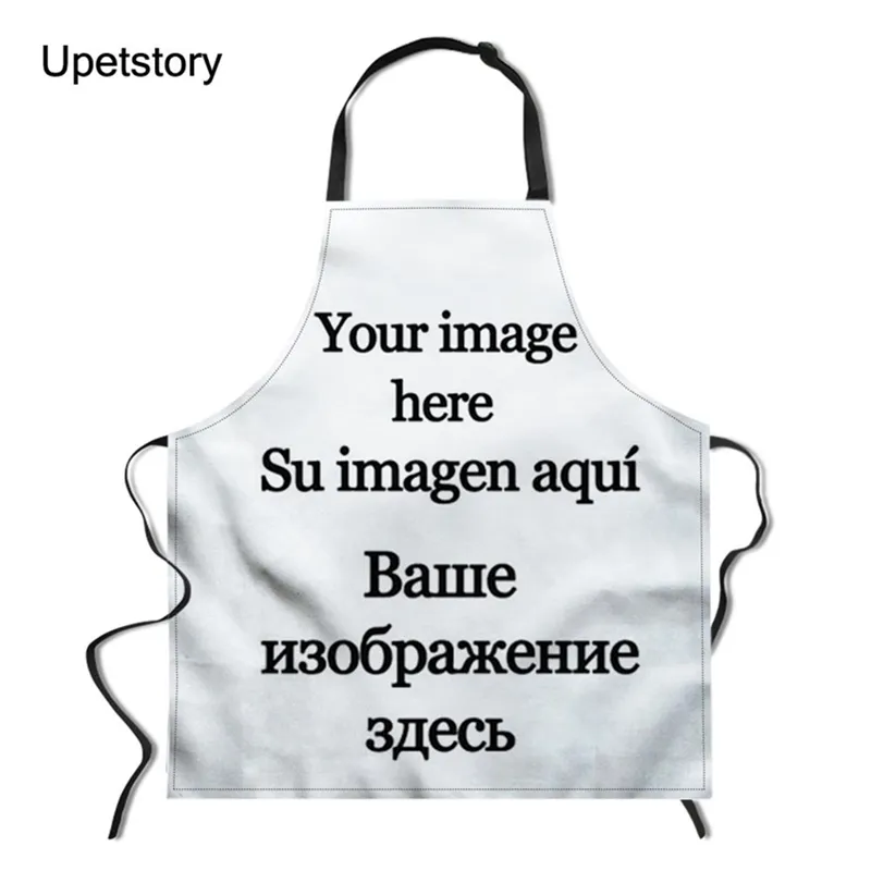 Upetstory Customize Your Image Kitchen Apron for Women Men Antioil Chef Cooking Aprons BBQ Baking Cleaning Tools Sleeveless D220704