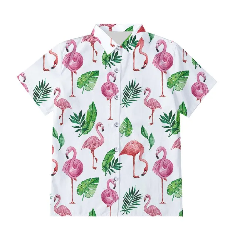 Men's Casual Shirts Men's White Button Shirt Male Flamingo Leaves Printed Beach Short Sleeve Hawaiian Oversized 6XL DropMen's