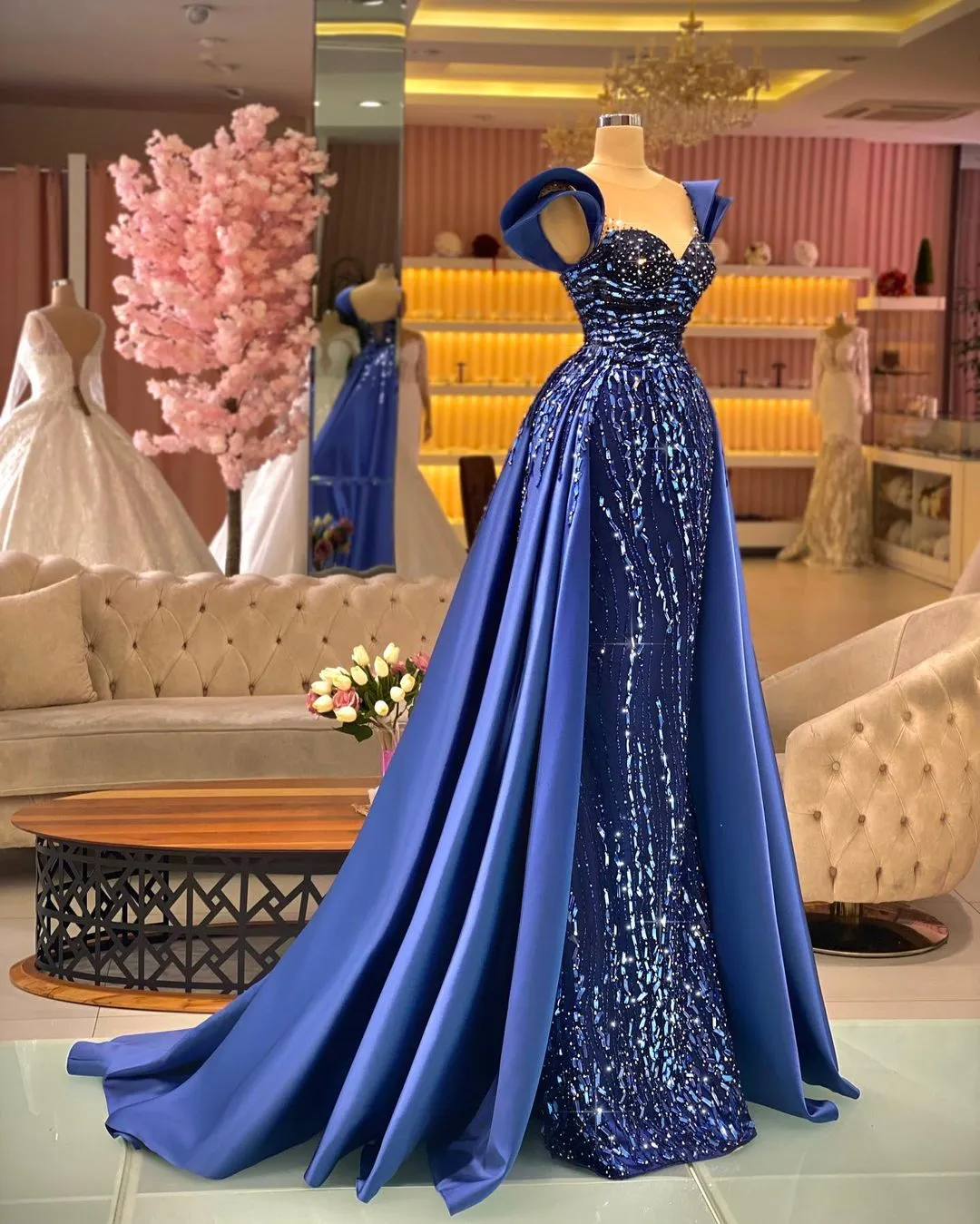 green emerald velvet dress Royal Blue A-line Prom Dress,Royal Blue Graduation Dress Y6349 –  Simplepromdress main image 1