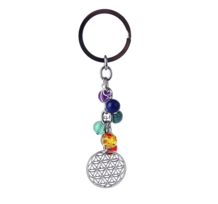 Party Favor Colorful Beaded Keychain Tassel Keychain Pendant Yoga Energy Stone Key Chain Car Bag Decoration Keyring SN6120