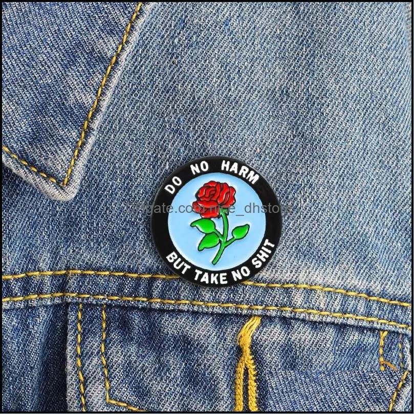 round rose badge enamel lapel pin do no harm but take no shit rose romantic brooch denim backpack cap accessories punk gifts