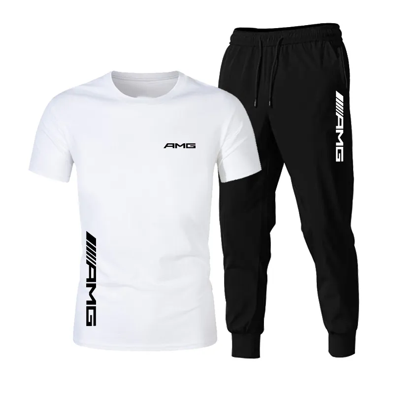 Summer AMG fashion Trend men's Suit personalized fashion Printing Sports short-sleeved T-shirt Sports Casual trousers Suit 220601