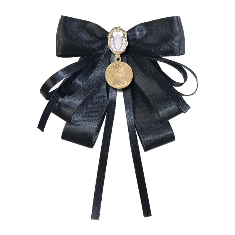 Pins, Brooches Retro Ribbon Bow Necktie Black Fabric Tie Pins British Style Beauty Head Shirt Collar Jewelry Accessories