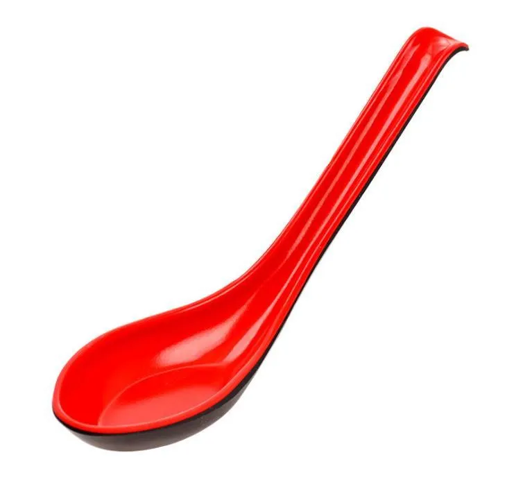 wholesale Red Black Color Melamine Spoons Home Flatware Japanese Plastic Bowl Soup Porridge Spoon SN3107