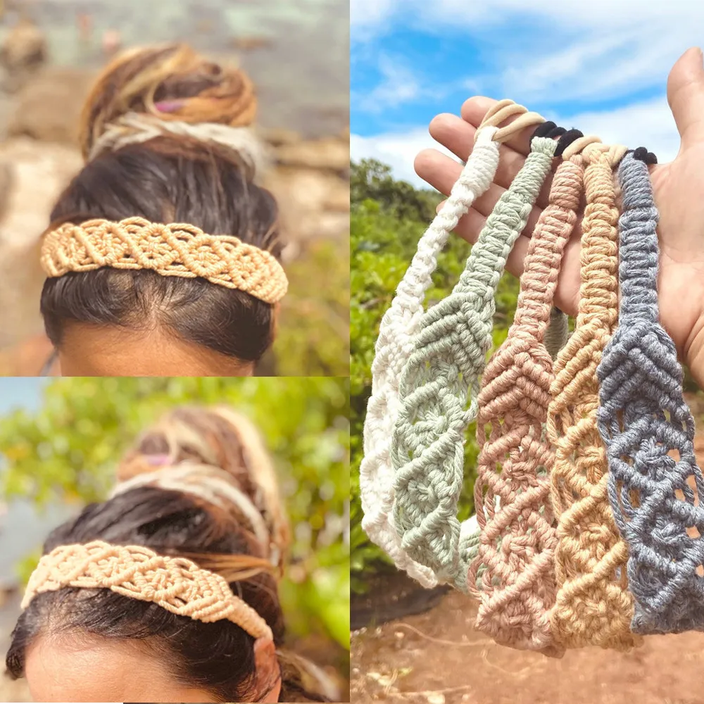 El dokuması Head Band el yapımı pamuklu spor saç bandı bohemian gündelik türban saç aksesuarları el örtüslü corchet saç bandı şapkası b8158