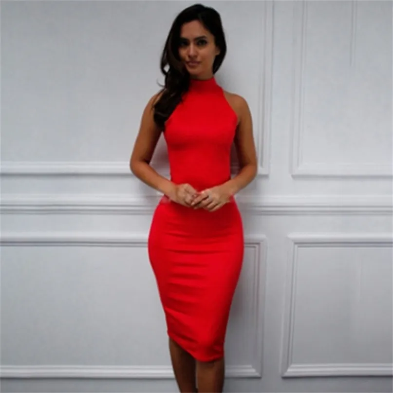 Spring Summer Fashion Turtleneck Sleeveless Elegant Pencil Dress Women Sexy Club Party Bodycon Bandage Slim Vestido 220613