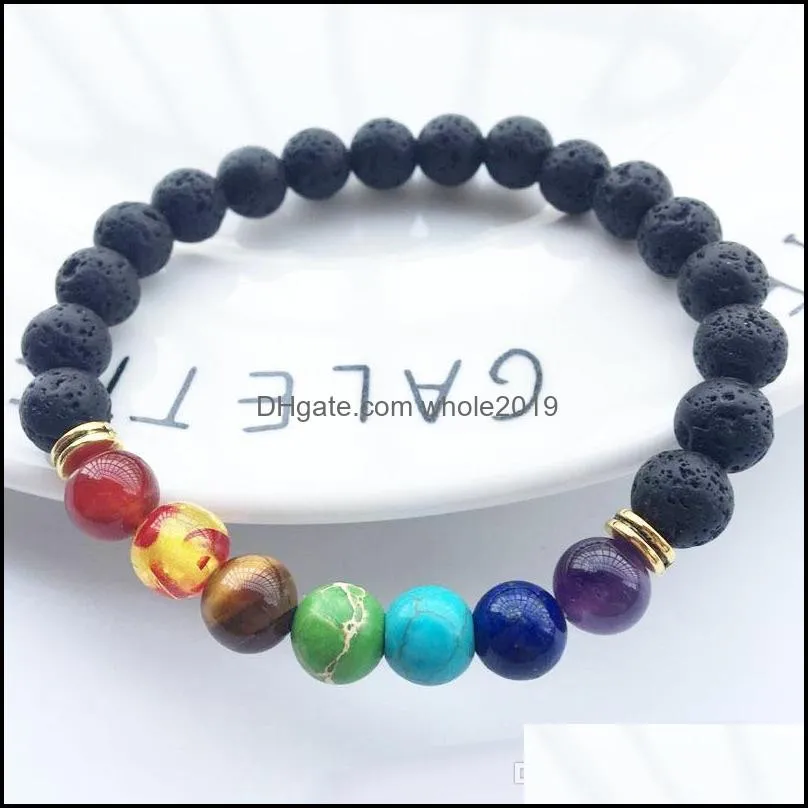 hot natural black lava stone bracelets energy 7 reiki chakra healing balance 8mm colorful beads bracelet for men women stretch yoga