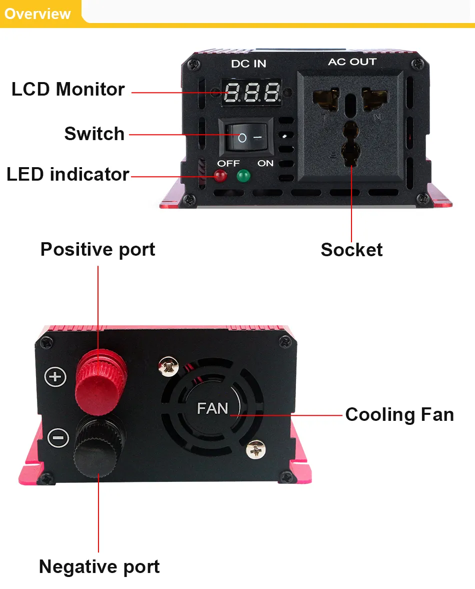  Inversor 12V 220V 3000W 2200W 1600W 1000W Inversor de