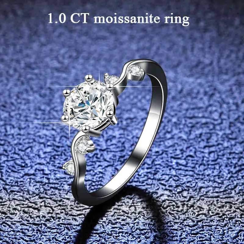 Real Moissanite för kvinnor 1CT Round Diamond Ring med blommig gräns Sterling Silver Smycken Anniversary Promise Rings Gift