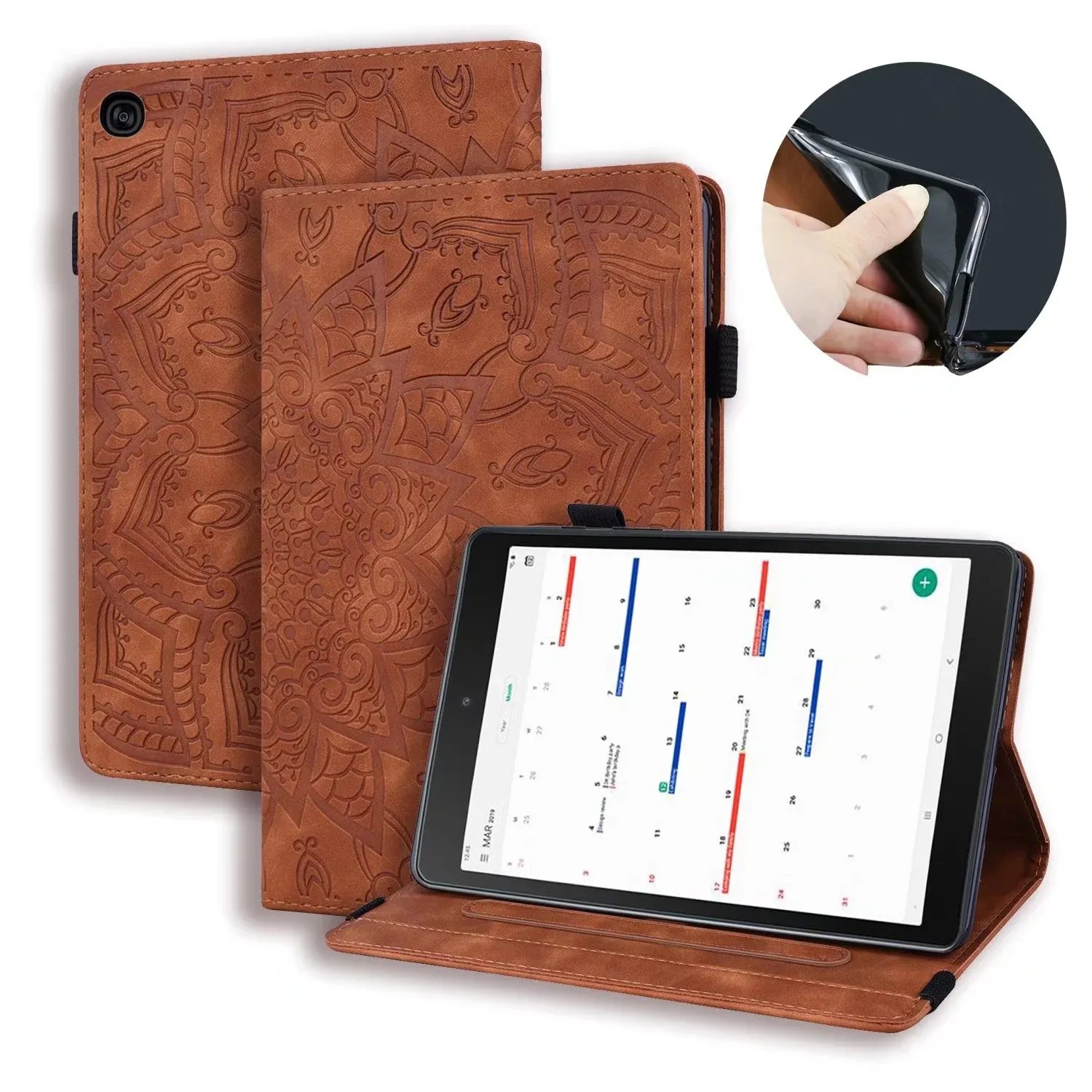 PU Leather Tablet Cases for Samsung Galaxy Tab P200 P610 T870 T860 T720 T830 T500 T510 T590 T290, Dual View Angle Calfskin Texture Flip Kickstand Cover with Card Slots