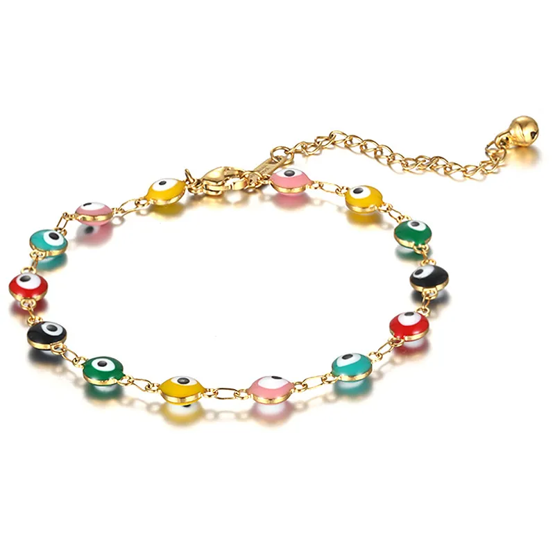 Bracelet de cheville en acier inoxydable pour femmes, or 18 carats, ne se décolore pas, les yeux tombent, bracelet de cheville en caoutchouc