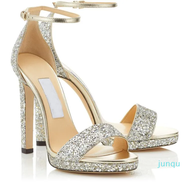 2022-Landon Luxury Misty Sandals Ankle Strap Pumps Glitter & Suede Leather High Heels Wedding Party Dress Women's Sexy Walking Shoes