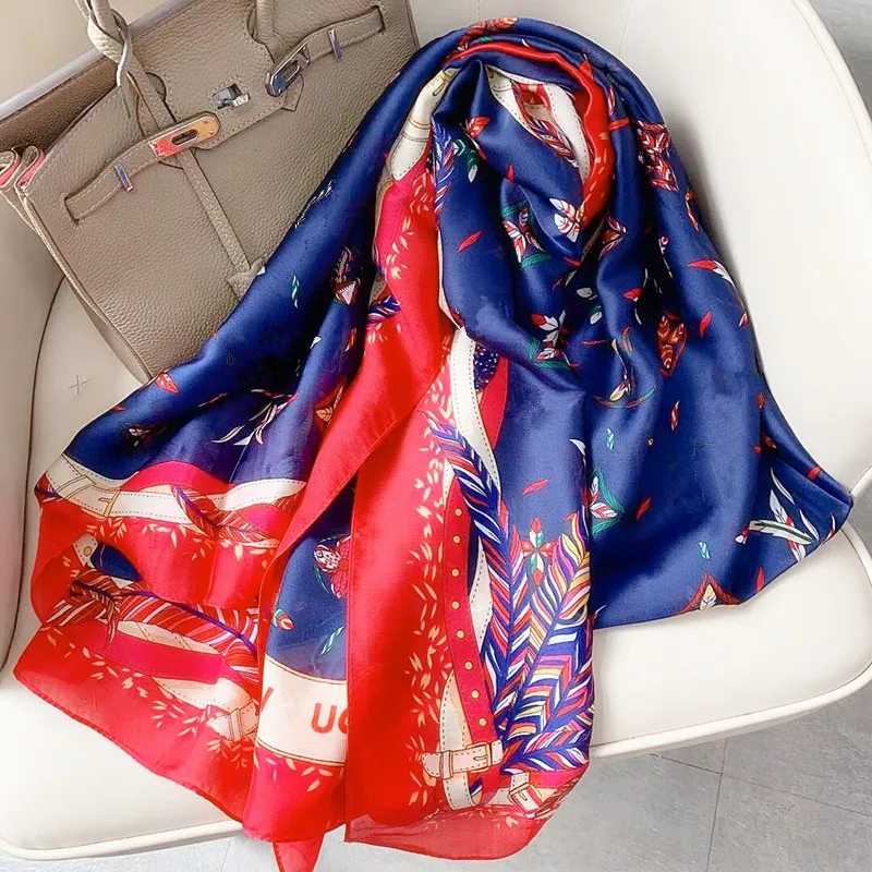 2022 Luxo Luxury Womens Floral Shawl Wrap Autumn and Summer Fashion Silk Salks Classic Long Suquar Ladies Soft Soft