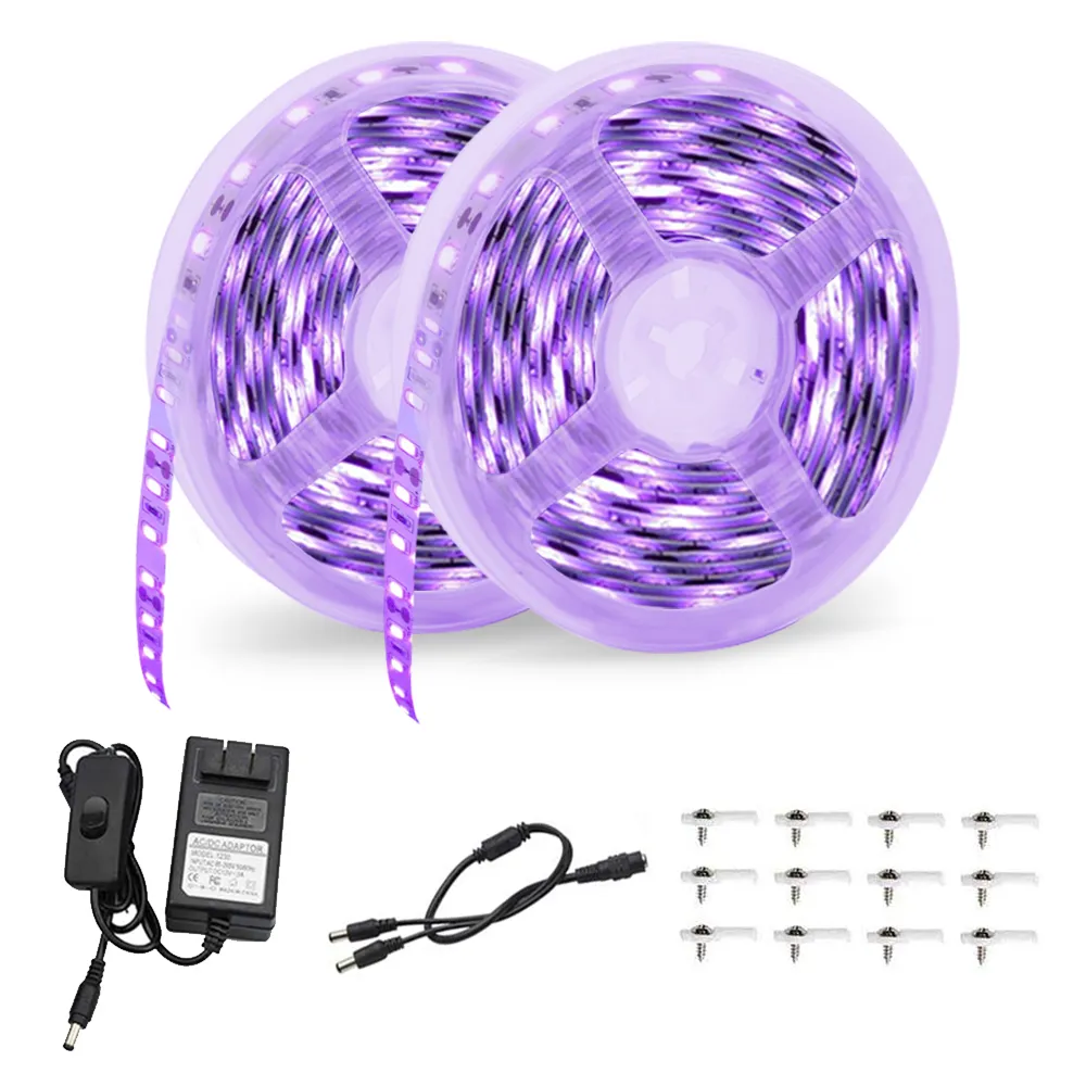 JESLED UV Violet Bande Lumineuse 12V Flexible Blacklight avec 600 Unité Uvs Perles 10M LED Lumière Noire Ruban Lumières Décoratives