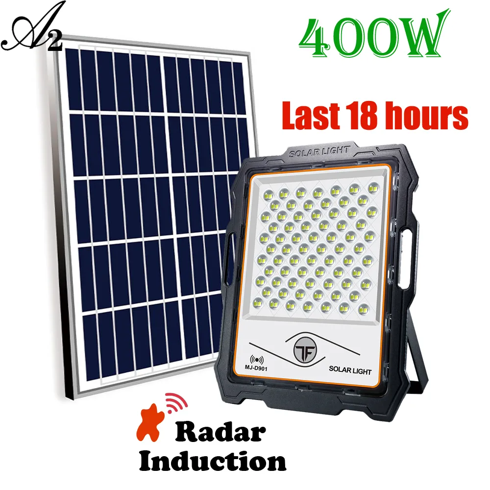 PIR Solar Floodlight Radar Sensor Lights 100W 200W 400W 600W 5V Garden Solar Lamp Intelligent Human Body Induction Lens Lighting Super Bright Outdoor Waterproof