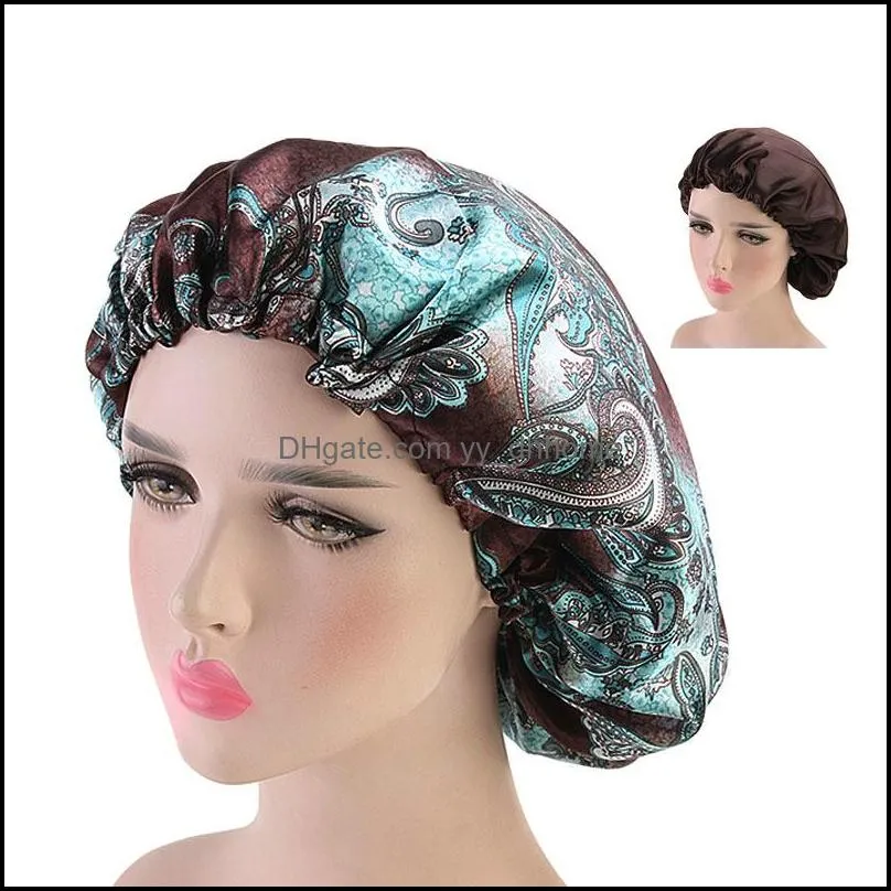 Adjustable Large Double Layer Satin Bonnet for Women Solid Color Comfortable Day Night Sleep Cap Salon Lady Make Up Head Wear