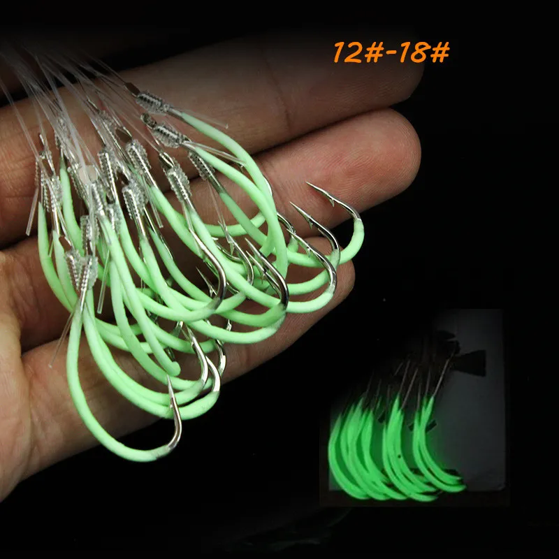 7 Sizes 12#-18# Luminous Hook With Line High Carbon Steel Barbed Hooks Asian Carp Fishing Gear 60 Pieces / Lot WH-12