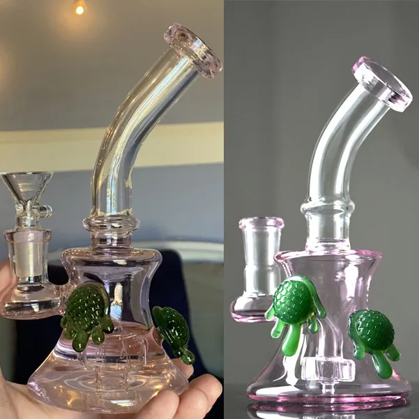 블랙 핑크 블루 유리 봉 농축 농축 ​​거북이 석유 장비가 확산 된 샤워 헤드 Perc Bubbler 워터 파이프 14mm 관절