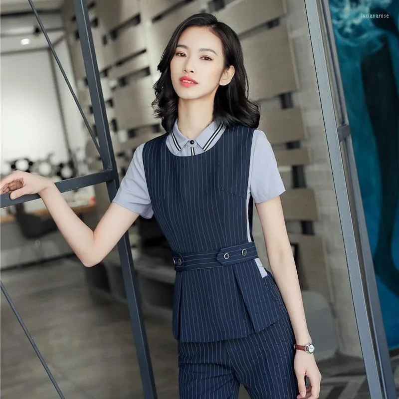 Kvinnors västar sommar mode Kvinnor Waistcoat Vest Navy Blue Striped Ladies Office Uniform Styles ol Luci22