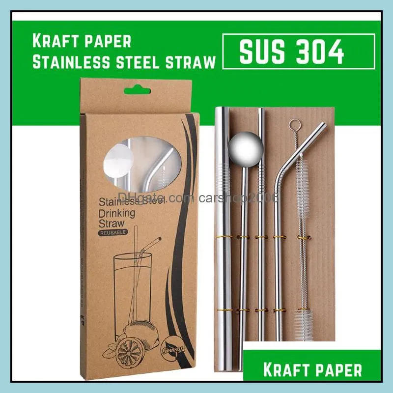 straw stainless steel 304 straw bottle drink straw with retail package cardboard box eight combinations available