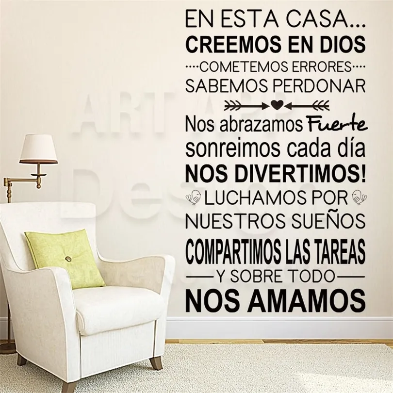 Art new design home decor vinyl cheap Spanish Home rules words wall sticker colorful house decoration family quote room decals T200827