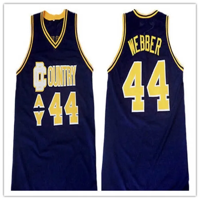 SJZL98 Chris Webber＃44デトロイトカントリーデイハイスクールレトロバスケットボールジャージメンズステッチカスタム任意の数字Jerseys