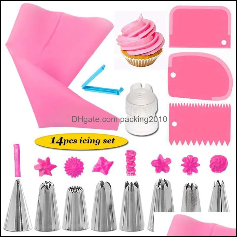 baking & pastry tools 14-piece set of 8 decorating mouth western kitchen dessert cake cream tool with smear scraper converter