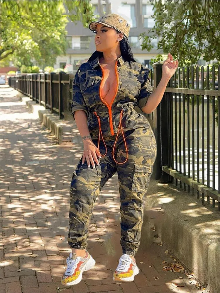 Damen-Hosen in Übergröße, Kleidung für Damen, Streetwear, einteiliges Outfit, Camouflage-Jumpsuits, Jumpsuit-Jeans, Großhandel, Bulk-DropWomen's