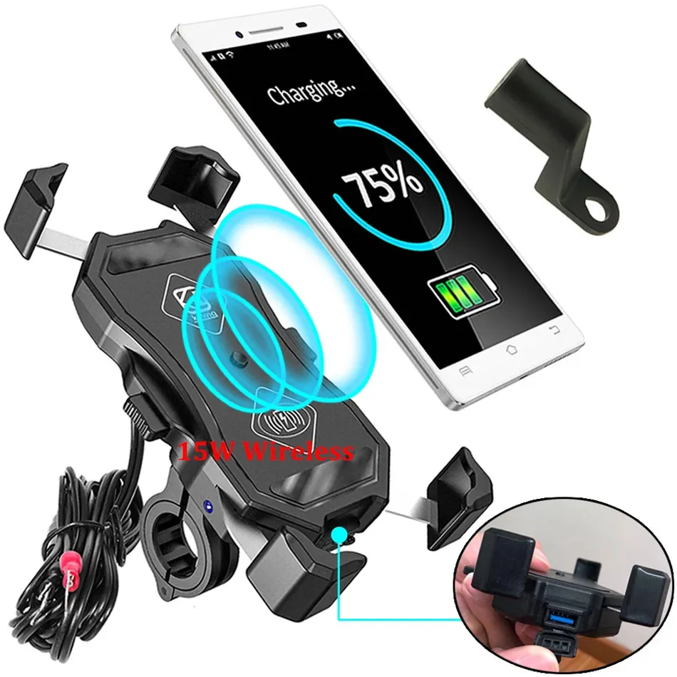 15W Wireless Charger Motorcycle Phone Holder Waterproof with QC3.0 Charger Moto Bike Handlebar Review Cellphone Stand Support Mount M11