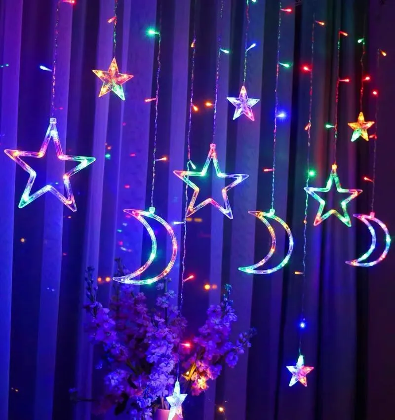 Dekoracja imprezowa 3.5m Star Moon Curtain Light Weeding Decor na Wesela Świąteczne Garland Eid Mubarak Mat Ramadan