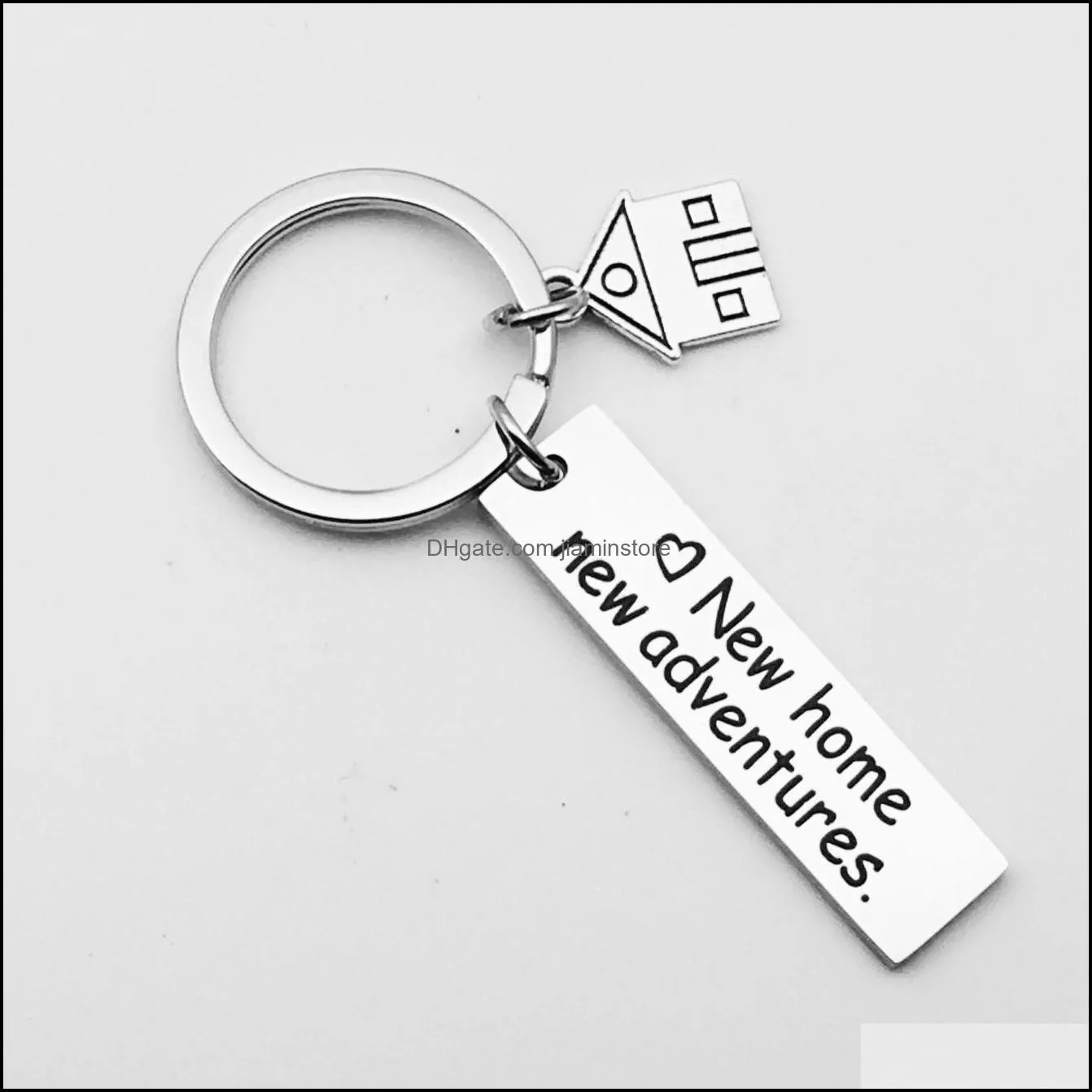 Home New Adventures Keychains Letters Key ring Housewarming Gift Realtor Closing Jewelry Sweet House