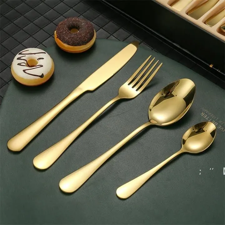 4 Piece/Set Gold color Stainless Steel Dinnerware Sets Knife Fork Teaspoon Cutlery Set Tableware Set RRB14994